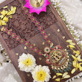 Vriksham Radha Krishna Pendant Jadau Kundan Long Neckpiece-Pastel Green Beads-J3706