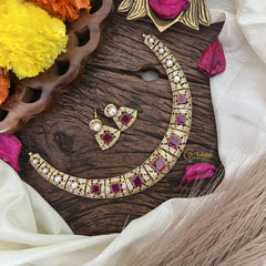 Vriksham Exquisite AD Stone Hasli Choker-Red-G17906