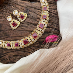 Vriksham Exquisite AD Stone Hasli Choker-Red-G17906