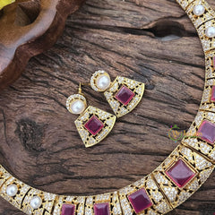 Vriksham Exquisite AD Stone Hasli Choker-Red-G17906