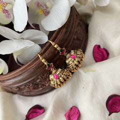 Vriksham Gold Look Alike Hook Jhumka-Red Green-Gold Bead-G18291