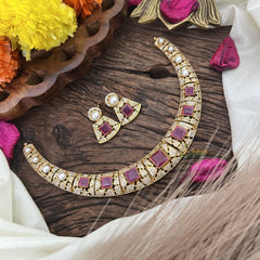 Vriksham Exquisite AD Stone Hasli Choker-Red-G17906