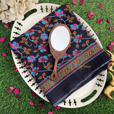 Vriksham Bohemian Black Floral Textile with Ornate Blue Border Mulmul Cotton Saree-VS5058
