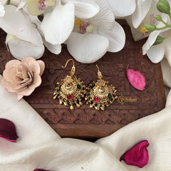 Vriksham Gold Look Alike Hook Jhumka-Red Green-Gold Bead-G18291