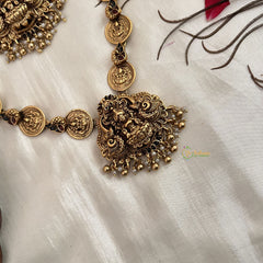 Vriksham Designer Lakshmi kasu Mala Bridal Set-Green Red-Gold Pearl-G19183