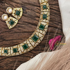 Vriksham Exquisite AD Stone Hasli Choker-Green-G17907