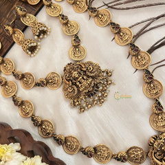 Vriksham Designer Lakshmi kasu Mala Bridal Set-Green Red-Gold Pearl-G19183