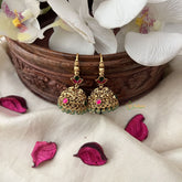 Vriksham Gold Look Alike Elephant Hook Jhumka-Red Green-Pastel Green Bead-G18284