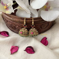 Vriksham Gold Look Alike Elephant Hook Jhumka-Red Green-Pastel Green Bead-G18284