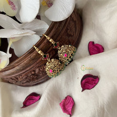 Vriksham Gold Look Alike Elephant Hook Jhumka-Red Green-Pastel Green Bead-G18284