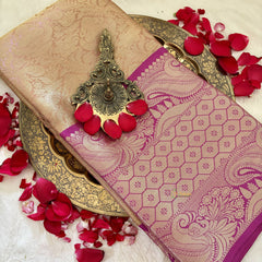 Golden Yellow with Pink BorderSemi Benarasi Saree -Tanchoi Collection-VS3660