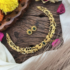 Vriksham Gold Look Alike Dual Peacock Hasli Choker-G17910