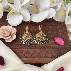 Vriksham Gold Look Alike Elephant Hook Jhumka-Red Green-Pastel Green Bead-G18284