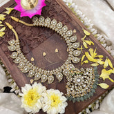 Vriksham Kundan Jadau White Maanga Neckpiece-Pastel Green Beads-J3707