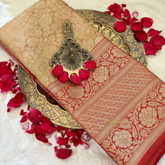 Sandal Yellow with Red BorderSemi Benarasi Saree -Tanchoi Collection-VS3654