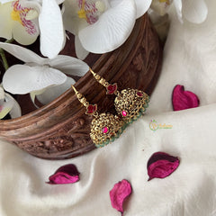 Vriksham Gold Look Alike Elephant Hook Jhumka-Red-Pastel Green Bead-G18285