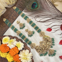 Vriksham Designer Lakshmi Pendant Green beaded Long Neckpiece-G19188