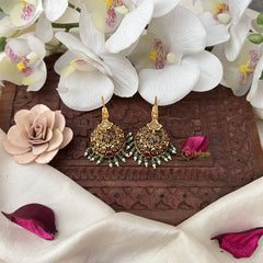 Vriksham Gold Look Alike Elephant Hook Jhumka-Red-Pastel Green Bead-G18285