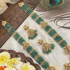 Vriksham Designer Lakshmi Pendant Green beaded Long Neckpiece-G19188