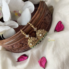 Vriksham Gold Look Alike Elephant Hook Jhumka-White-Pastel Green Bead-G18286