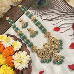 Vriksham Designer Lakshmi Pendant Green beaded Long Neckpiece-G19188