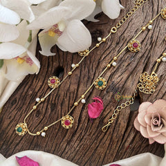 Vriksham Classic Floral Champ Gold Look Style Hipchain-Red Green-Pearls-G20777