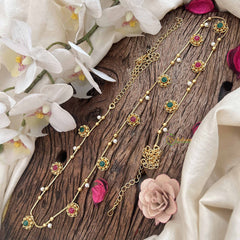 Vriksham Classic Floral Champ Gold Look Style Hipchain-Red Green-Pearls-G20777