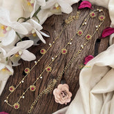 Vriksham Classic Floral Champ Gold Look Style Hipchain-Red-Pearls-G20778