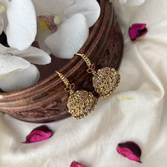 Vriksham Gold Look Alike Elegant Hook Jhumka-Red-Gold Bead-G18279