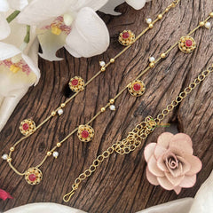 Vriksham Classic Floral Champ Gold Look Style Hipchain-Red-Pearls-G20778