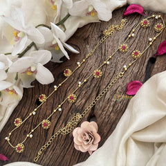 Vriksham Classic Floral Champ Gold Look Style Hipchain-Red-Pearls-G20778