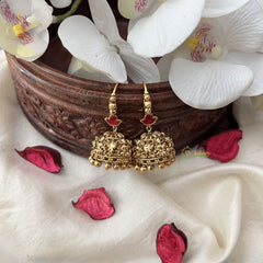 Vriksham Gold Look Alike Designer Hook Jhumka-Red-Gold Bead-G18278