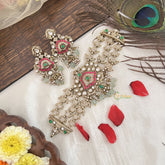 Vriksham Designer Unique Victorian Diamond Floral Neckpiece- Aqua Green Bead-G19187