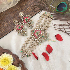 Vriksham Designer Unique Victorian Diamond Floral Neckpiece- Aqua Green Bead-G19187