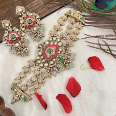 Vriksham Designer Unique Victorian Diamond Floral Neckpiece- Aqua Green Bead-G19187