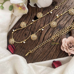 Vriksham Premium Gold Plated Round Floral Champ Hipchain-Pearls-G20782