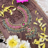 Vriksham Unique Kundan Jadau Pendant Short Neckpiece-Pastel Green Beads-J3709