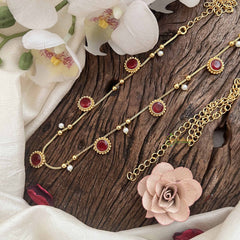 Vriksham Antique Gold Plated Round Ruby Champ Hipchain-Pearls-G20783