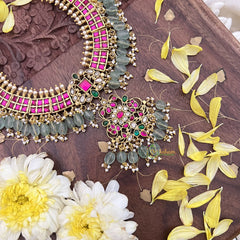 Vriksham Unique Kundan Jadau Pendant Short Neckpiece-Pastel Green Beads-J3709