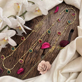 Vriksham Handcrafted Gold Pear Drop Champ & Golden Ball Hipchain-Red Green-G20784