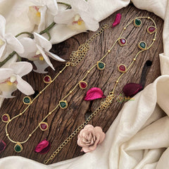 Vriksham Handcrafted Gold Pear Drop Champ & Golden Ball Hipchain-Red Green-G20784