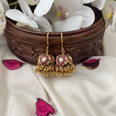 Vriksham Precious Kemp Hook Jhumkas-Gold Bead-G15134