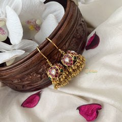 Vriksham Precious Kemp Hook Jhumkas-Gold Bead-G15134