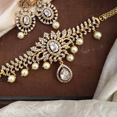 White AD Stone Choker Neckpiece-Pearls-G12849