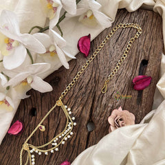 Vriksham Gold Plated Pear Champ Bridal Double Pearl layered Wave Hipchain-Red-Pearls-G20780