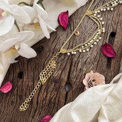 Vriksham Gold Plated Pear Champ Bridal Double Pearl layered Wave Hipchain-Red-Pearls-G20780