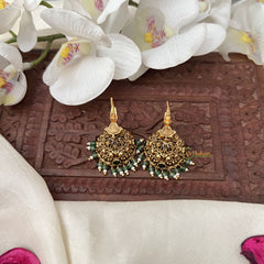 Vriksham Gold Look Alike Elephant Hook Jhumka-Green-Pastel Green Bead-G18287