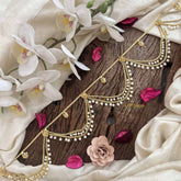 Vriksham Gold Plated Pear Champ Bridal Double Pearl layered Wave Hipchain-White-Pearls-G20779