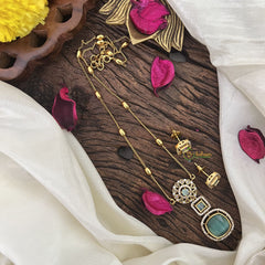 Vriksham Premium Pastel Green AD Stone Pendant Chain Neckpiece-G17886