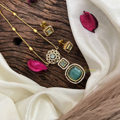 Vriksham Premium Pastel Green AD Stone Pendant Chain Neckpiece-G17886